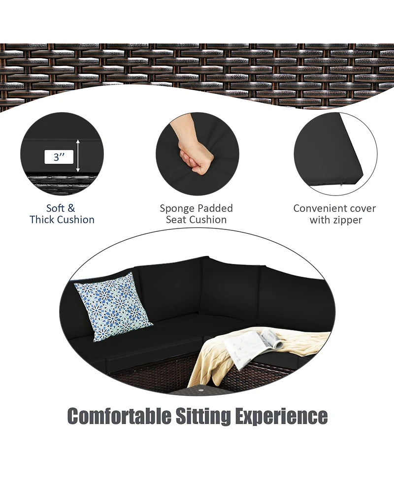 Gymax 6PCS Rattan Patio Sectional Sofa Conversation Set Outdoor w/ Cushions