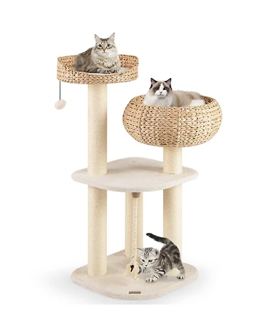 Gymax 41'' Hand-Made Cat Tree Tower Natural Bowl Shaped w/ 2 Perch