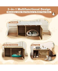 Gymax Cat Litter Box Enclosure w/ Winding Entry Louvered Door Wooden Pet Side Table