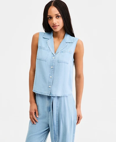 Tommy Hilfiger Women's Collared V-Neck Sleeveless Shirt