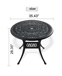 Clihome 35.43-inch Cast Aluminum Patio Dining Table With Black Frame and Umbrella Hole