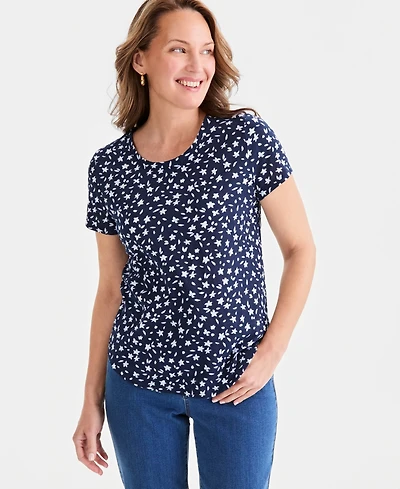 Style & Co Petite Short-Sleeve Ditsy Print Crewneck T-Shirt, Macy's Exclusive