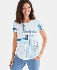 Style Co Womens Printed Short Sleeve Crewneck T Shirt Macys Exclusive