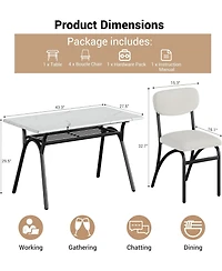 gaomon 5-Piece Modern Dining Table Set for 4, Dining Table with Storage Shelf & Boucle Chairs, Marble Top, Small Spaces