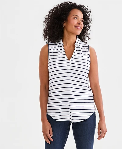 Style & Co Women's Striped Johnny-Collar Sleeveless Top, Macy's Exclusive