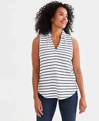 Style & Co Women's Striped Johnny-Collar Sleeveless Top, Macy's Exclusive