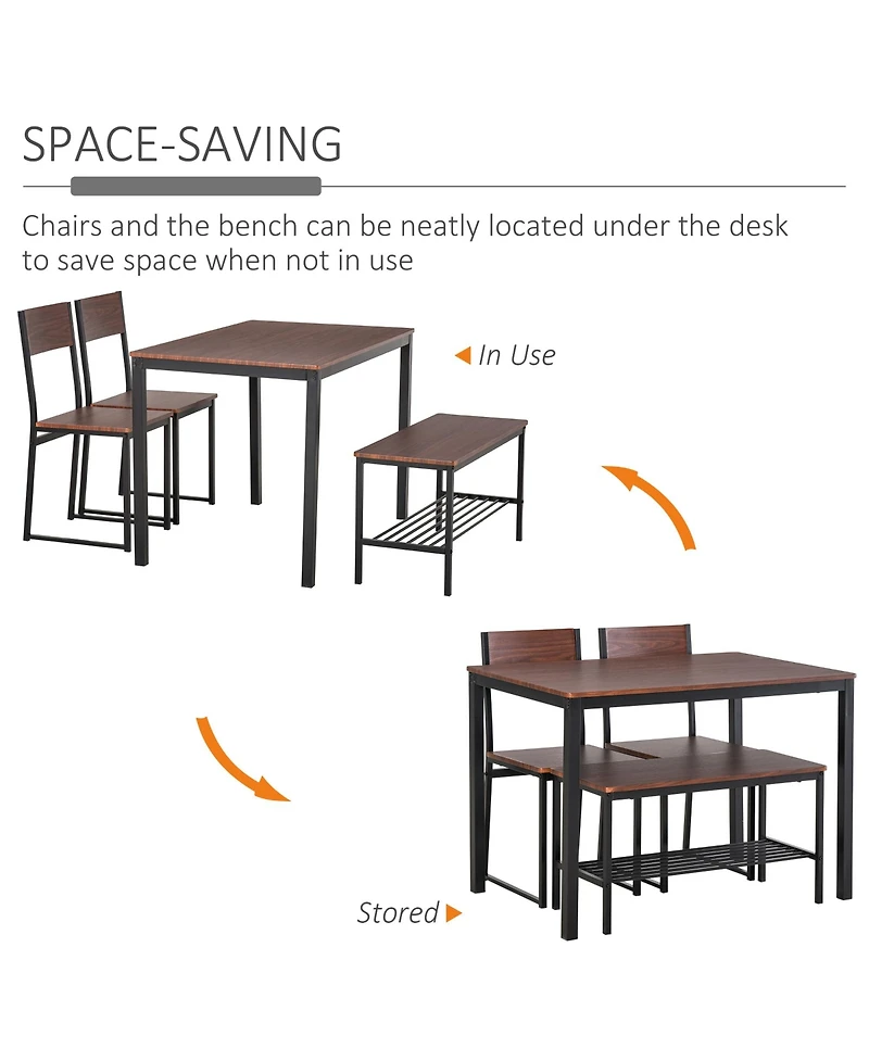 Homcom Wooden Kitchen Table and Chair Furniture with Storage Rack and Sitting Bench