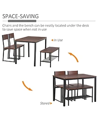 Homcom Wooden Kitchen Table and Chair Furniture with Storage Rack and Sitting Bench
