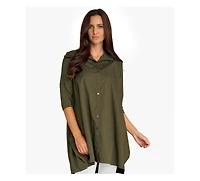 Stella Carakasi Women's 3/4 Sleeve Button-Front Cotton Poplin And Jersey Shirt Top Tiburon Tunic Icon