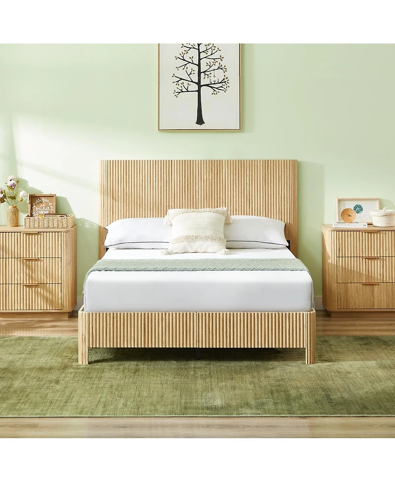 Streamdale Furniture Wooden corrugated curved lines, No Box Spring Needed