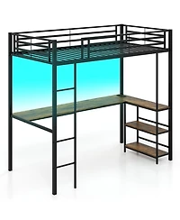 Gymax Twin Size Led Bed Frame w/ Charging Station Upholstered Headboard 4 Drawers