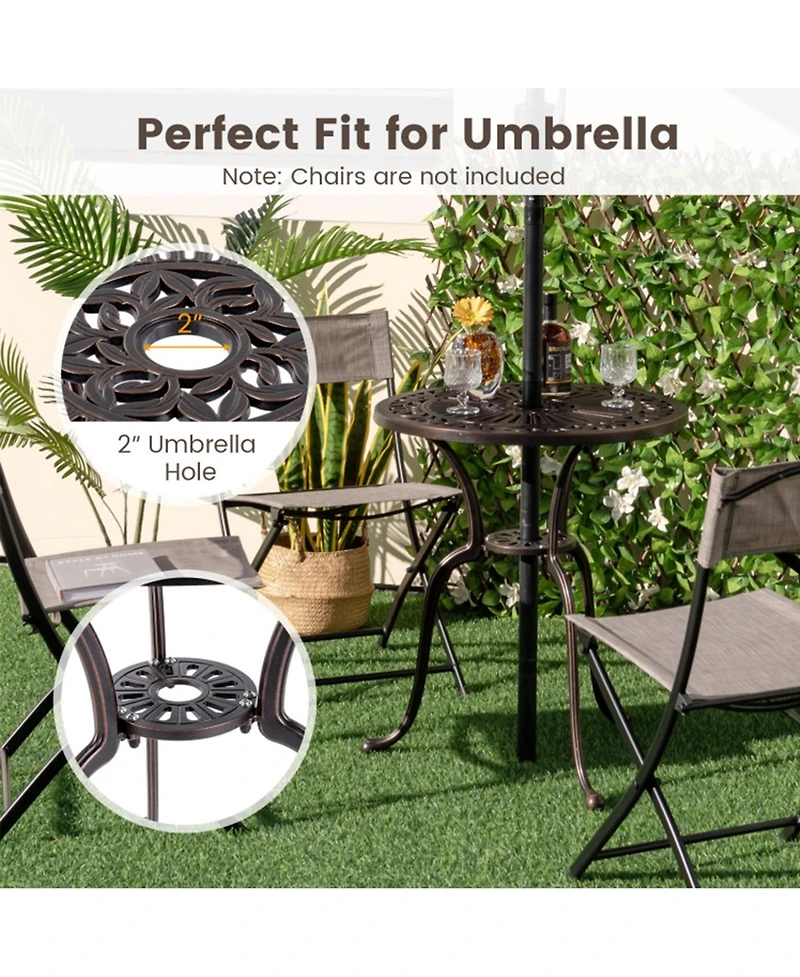 Clihome 24" Round Cast Aluminum Patio Bistro Table with 2" Umbrella Hole