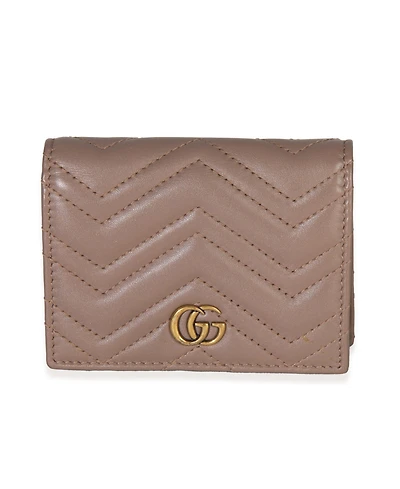 Pre-Owned Gucci Porcelain Rose Matelasse Calfskin Gg Card Case Wallet