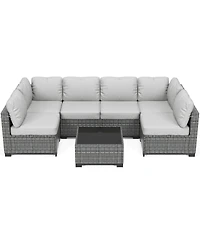 gaomon 7-Piece Wicker Patio Sofa Set Pe Rattan Conversation Sectional with Cushions Glass Table