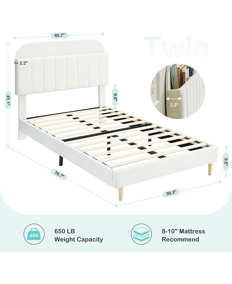 gaomon 2 Twin Upholstered Bed Frames, Platform Beds with Bookcase Headboards, Velvet Mattress Foundation, Steel Support