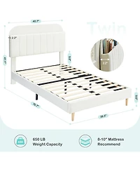 gaomon 2 Twin Upholstered Bed Frames, Platform Beds with Bookcase Headboards, Velvet Mattress Foundation, Steel Support