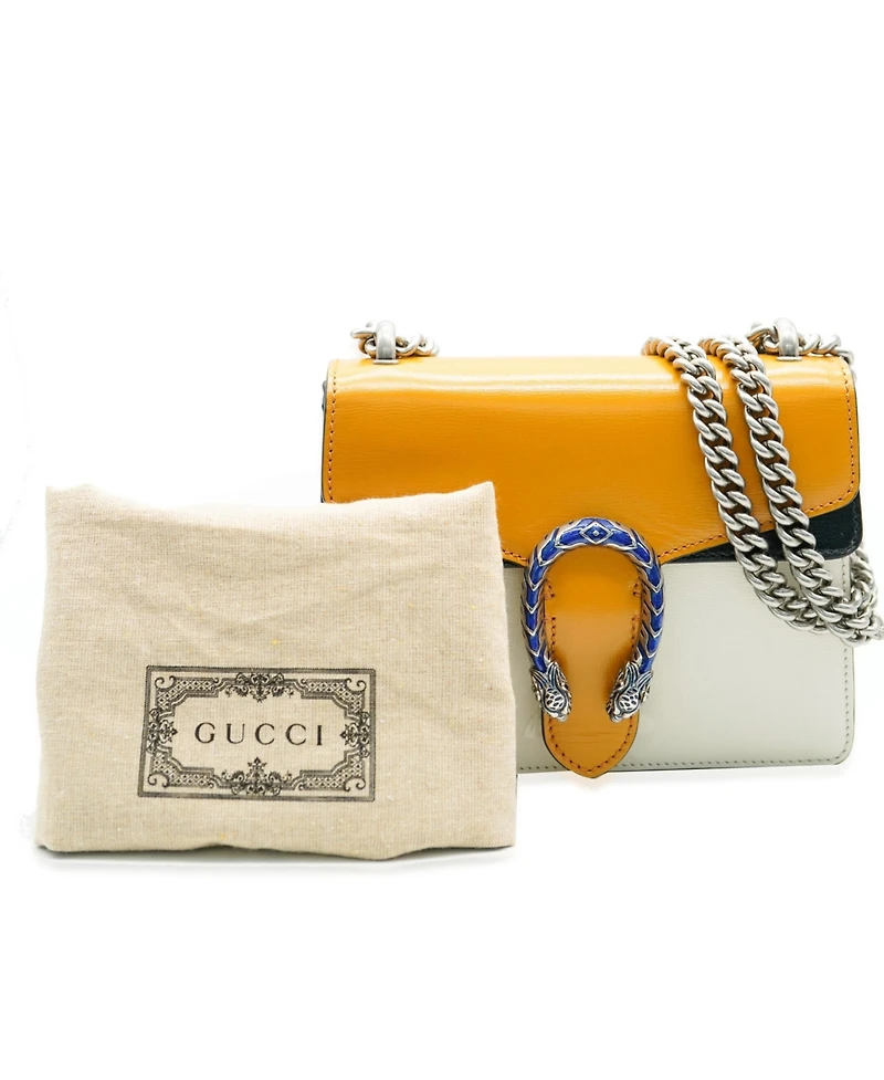 Pre-Owned Gucci Yellow Beige Navy Tricolour Leather Mini Dionysus