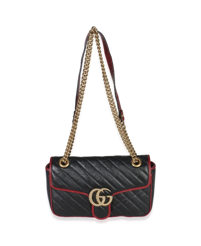 Pre-Owned Gucci Red Black Calfskin Torchon Small Gg Marmont Bag