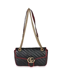 Pre-Owned Gucci Red Black Calfskin Torchon Small Gg Marmont Bag