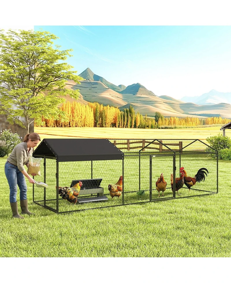 Large Metal Chicken Coop, Chicken Run with Waterproof and Anti-uv Cover