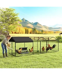 Large Metal Chicken Coop, Chicken Run with Waterproof and Anti-uv Cover