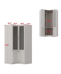 Famapy Corner Wardrobe Closet with 2 Glass Doors, Armoire with Hanging Rod
