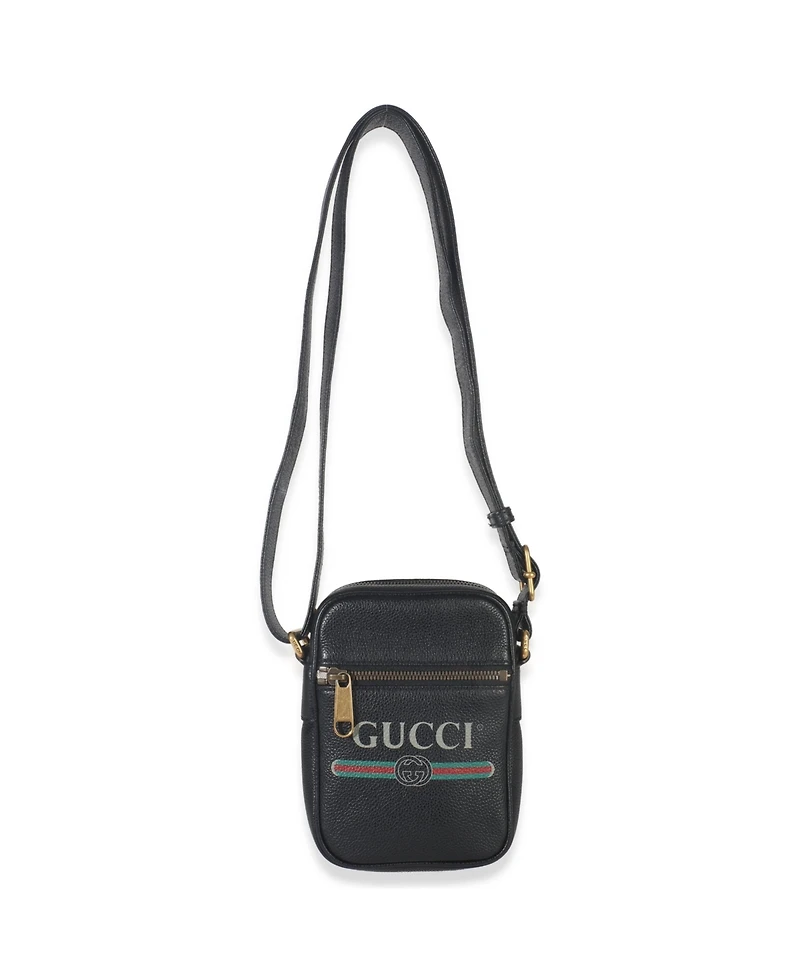 Pre-Owned Gucci Black Pebbled Calfskin Vintage Logo Messenger Bag