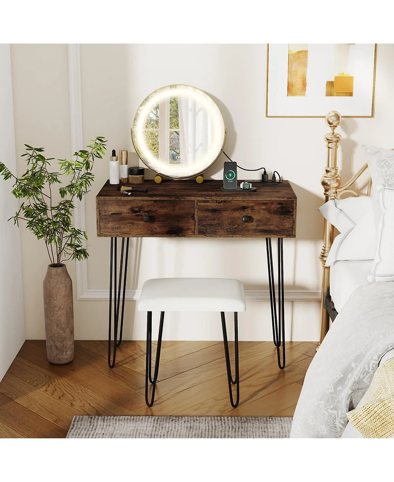 Sugift Vanity Desk with Adjustable Lighted Mirror for Bedroom