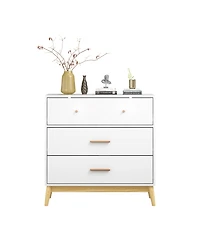Rainsken Nordic Style 3-Drawer Dresser, Modern Chest of Drawers with Handles and Solid Wood Base, Organizer for Bedroom