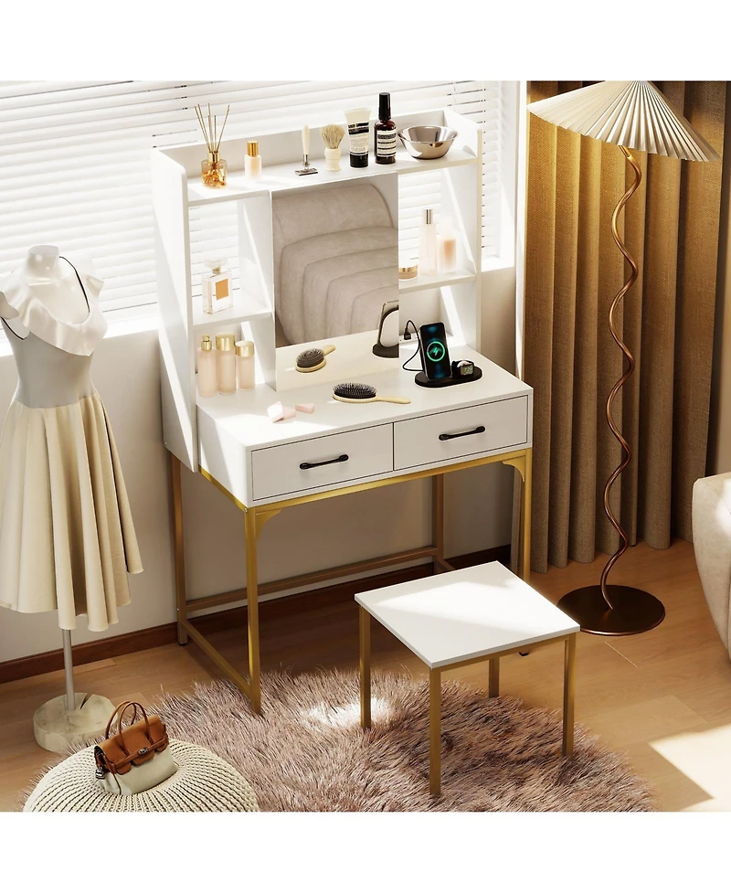 Sugift Vanity Desk with Storage Drawers and Charging Station