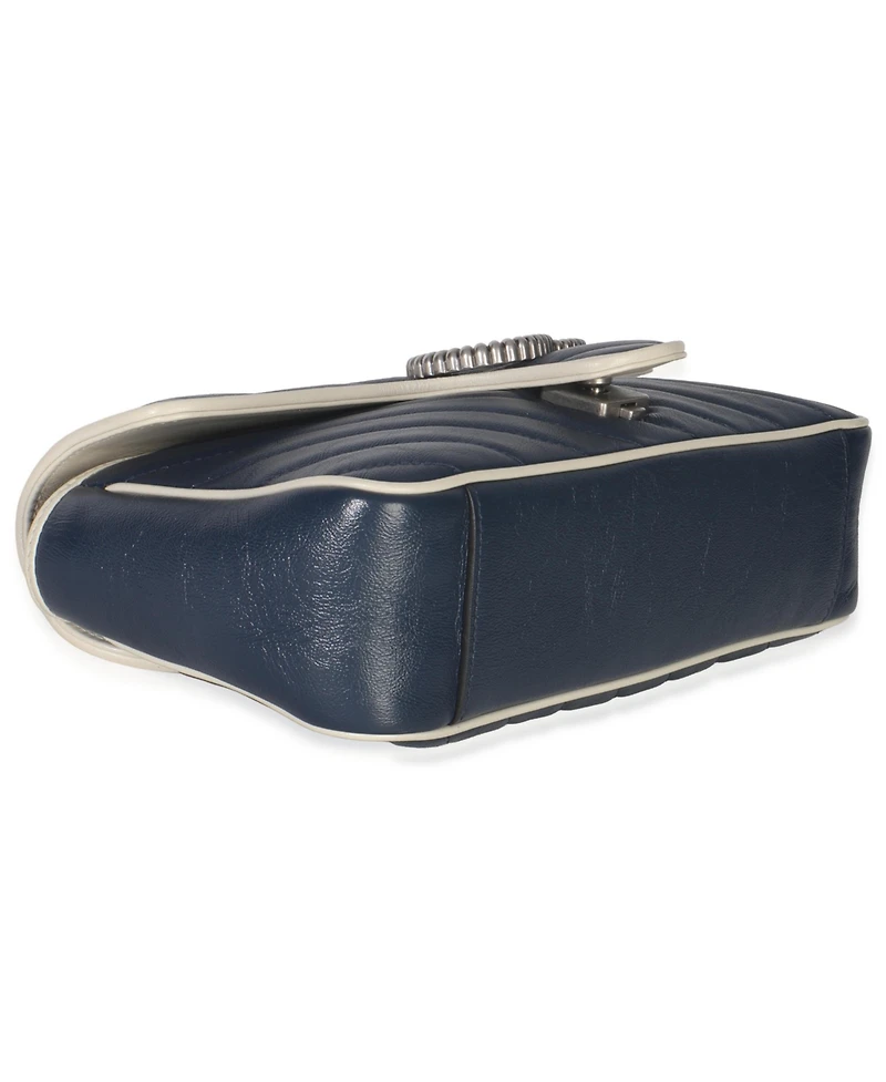 Pre-Owned Gucci Navy White Calfskin Matelasse Diagonal Torchon Medium Gg Marmont Bag