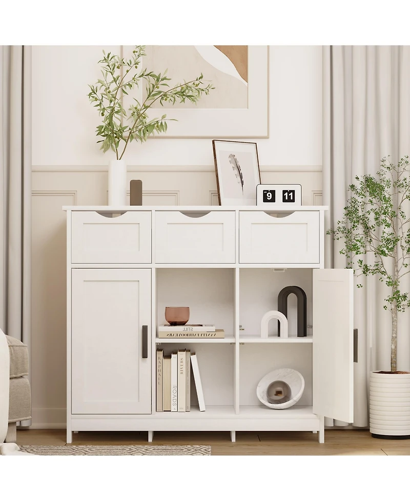 Clihome Storage Cabinets, Wooden Floor Cabinet, with Drawers and Shelves Storage Cabinets, Accent