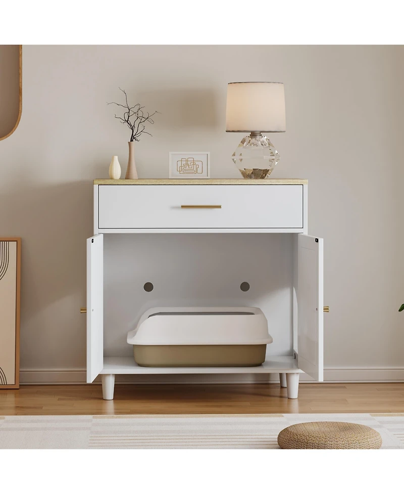 Clihome Wooden Pet House Sideboard, Farmhouse Buffet Cabinet with Storage, White