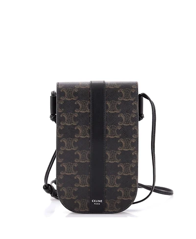 Pre-Owned Celine Phone Pouch Crossbody Triomphe Coated Canvas with Leather