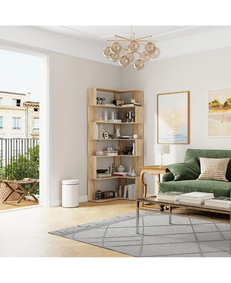 Homsee 7-Shelves Accent Bookcase, Open Back Bookshelf, Corner Bookcase