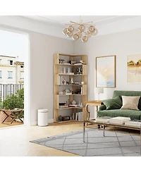 Homsee 7-Shelves Accent Bookcase, Open Back Bookshelf, Corner Bookcase