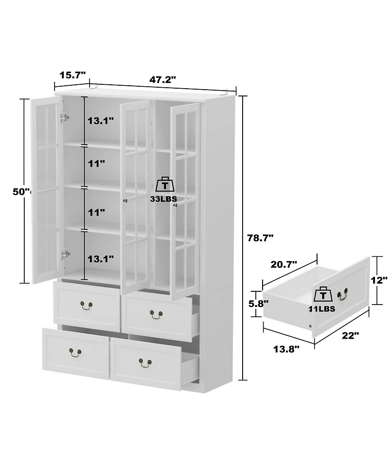 Homsee Modern Bookcase With Tempered Glass Doors and 6-Drawers