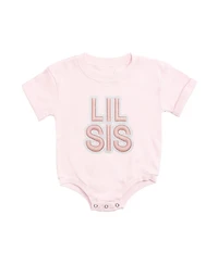 Sweet Wink Baby Girls Lil Sis Embroidered Patch Short Sleeve Romper