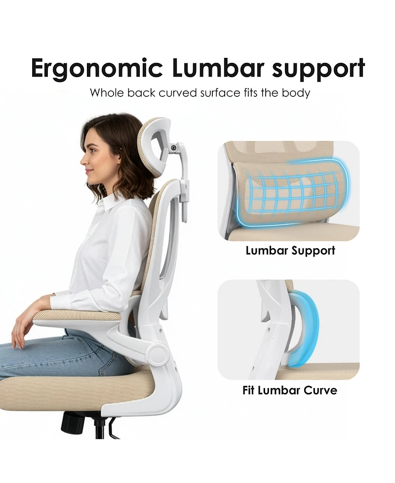 Rainsken Ergonomic Office Chair, Adjustable Swivel Desk Chair with Headrest and Lumbar Support, Computer Chair for Home Office