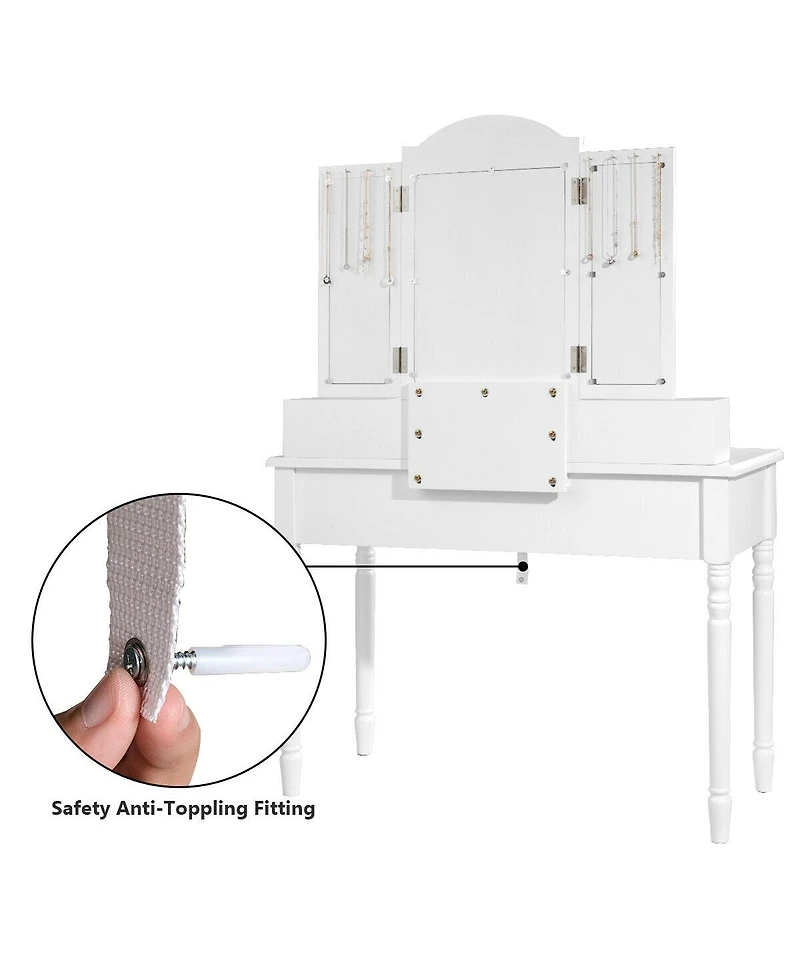 Sugift Makeup Dressing Table with Tri Folding Mirror and Stool