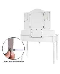 Sugift Makeup Dressing Table with Tri Folding Mirror and Stool