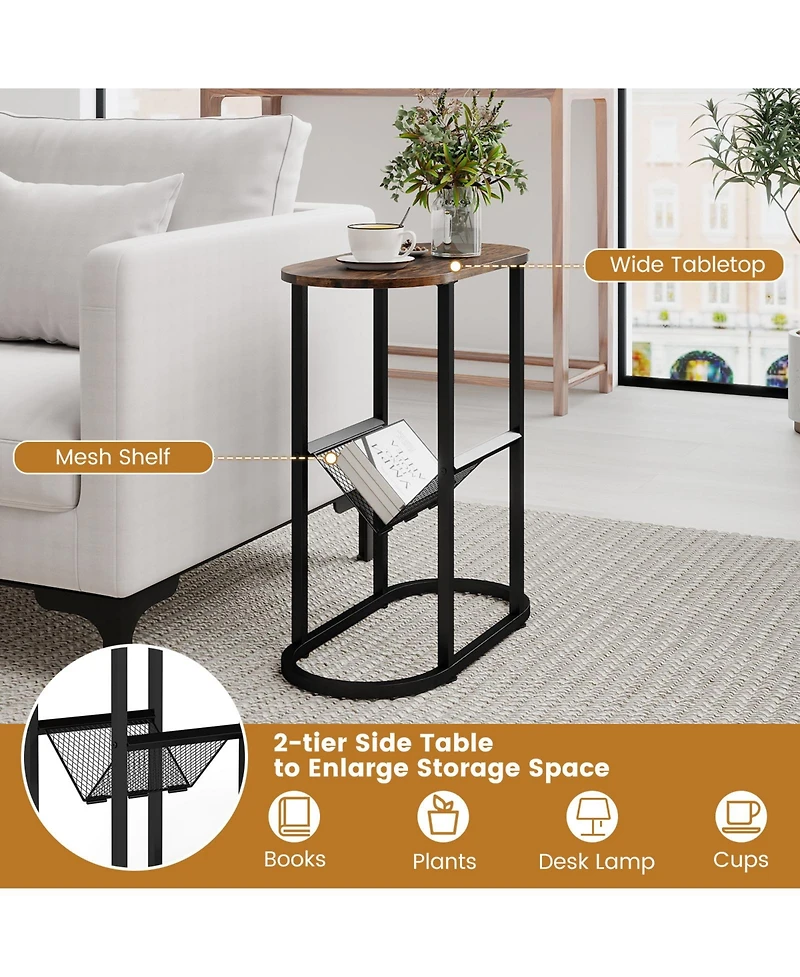 Sugift Two Tier Oval Narrow Bedside End Table