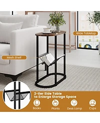 Sugift Two Tier Oval Narrow Bedside End Table