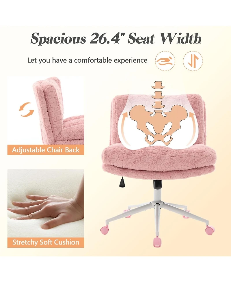 Rainsken Faux Fur Criss Cross Office Chair - Adjustable Swivel Desk Chair with Extra-Deep Seat and 2-Layer Cushions for Study Room