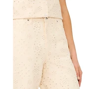 CeCe Women's Mid-Rise Eyelet Cotton Cropped Jeans