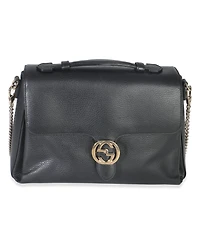 Pre-Owned Gucci Black Pebbled Calfskin Medium Interlocking G Flap Bag
