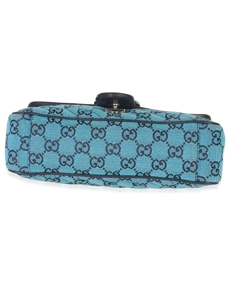 Pre-Owned Gucci Blue Matelasse Canvas Diagonal Small Gg Marmont Shoulder Bag