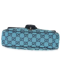 Pre-Owned Gucci Blue Matelasse Canvas Diagonal Small Gg Marmont Shoulder Bag
