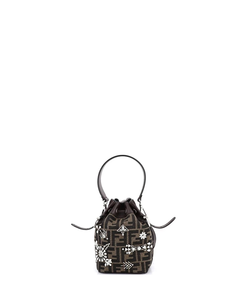 Pre-Owned Fendi Mini Mon Tresor Bucket Bag Crystal Embellished Zucca Canvas