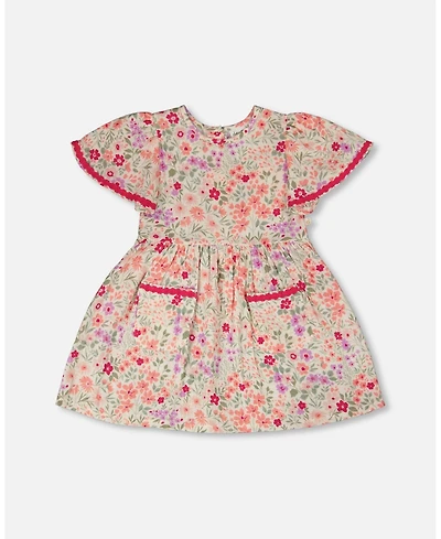Deux par Deux Little Girls Muslin Dress Printed Flowers
